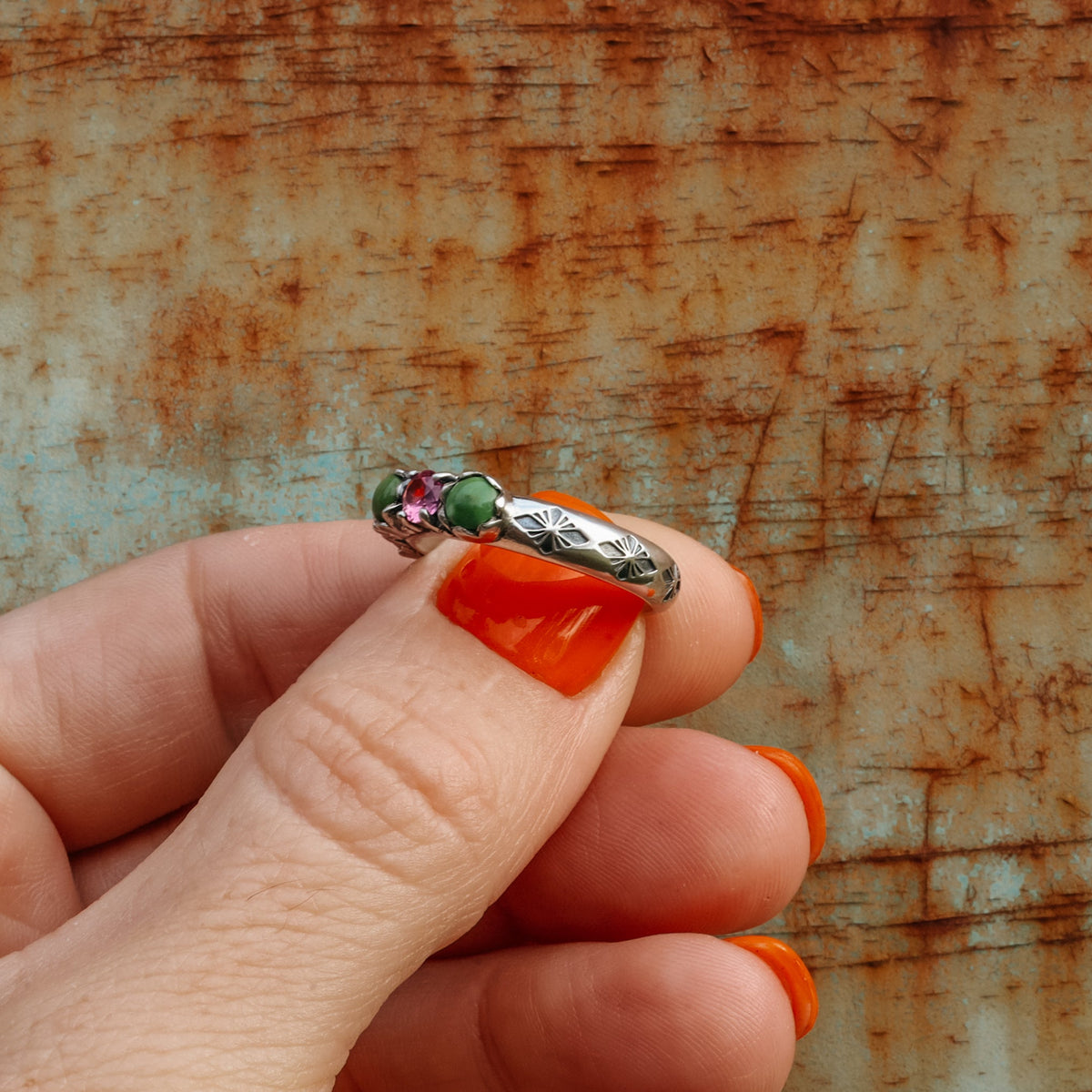 'Five Stone’ - Sonoran Gold & Pink Crystal Stacker - Size 8