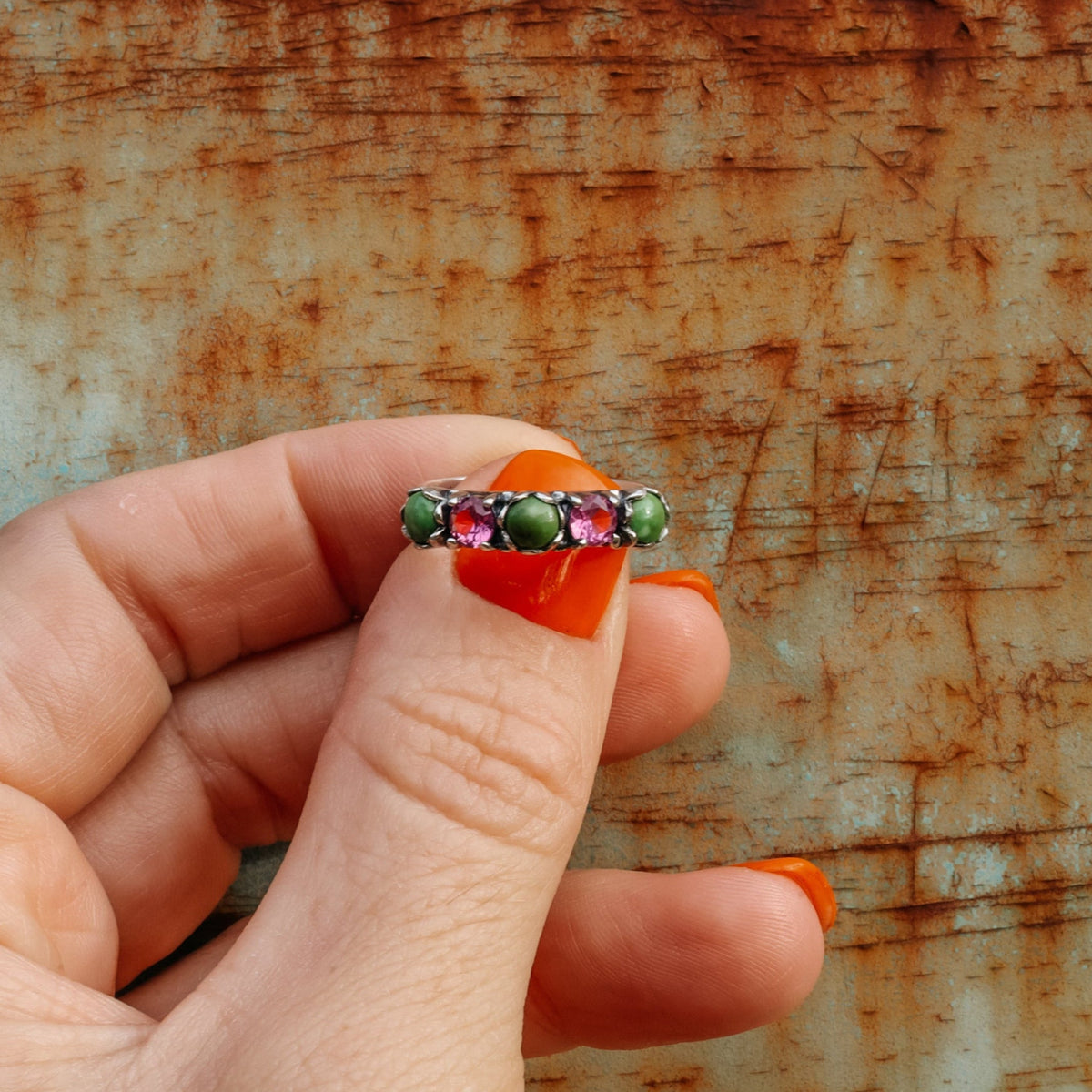 'Five Stone’ - Sonoran Gold & Pink Crystal Stacker - Size 8